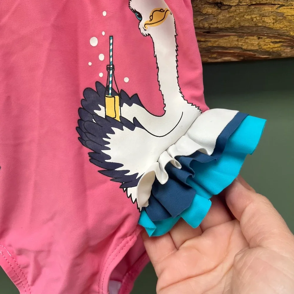 Polarn O. Pyret Kids‎ Pink Ostrich Ruffle One Piece Swimsuit 86/92 1-2 Years